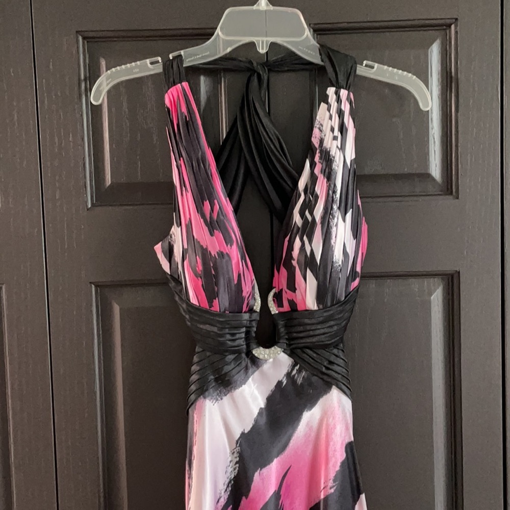 Animal print pink, white and black prom dress